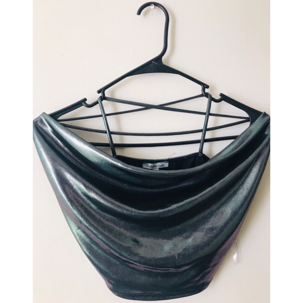 Cropped crossed-strap top • S • Teal/Black